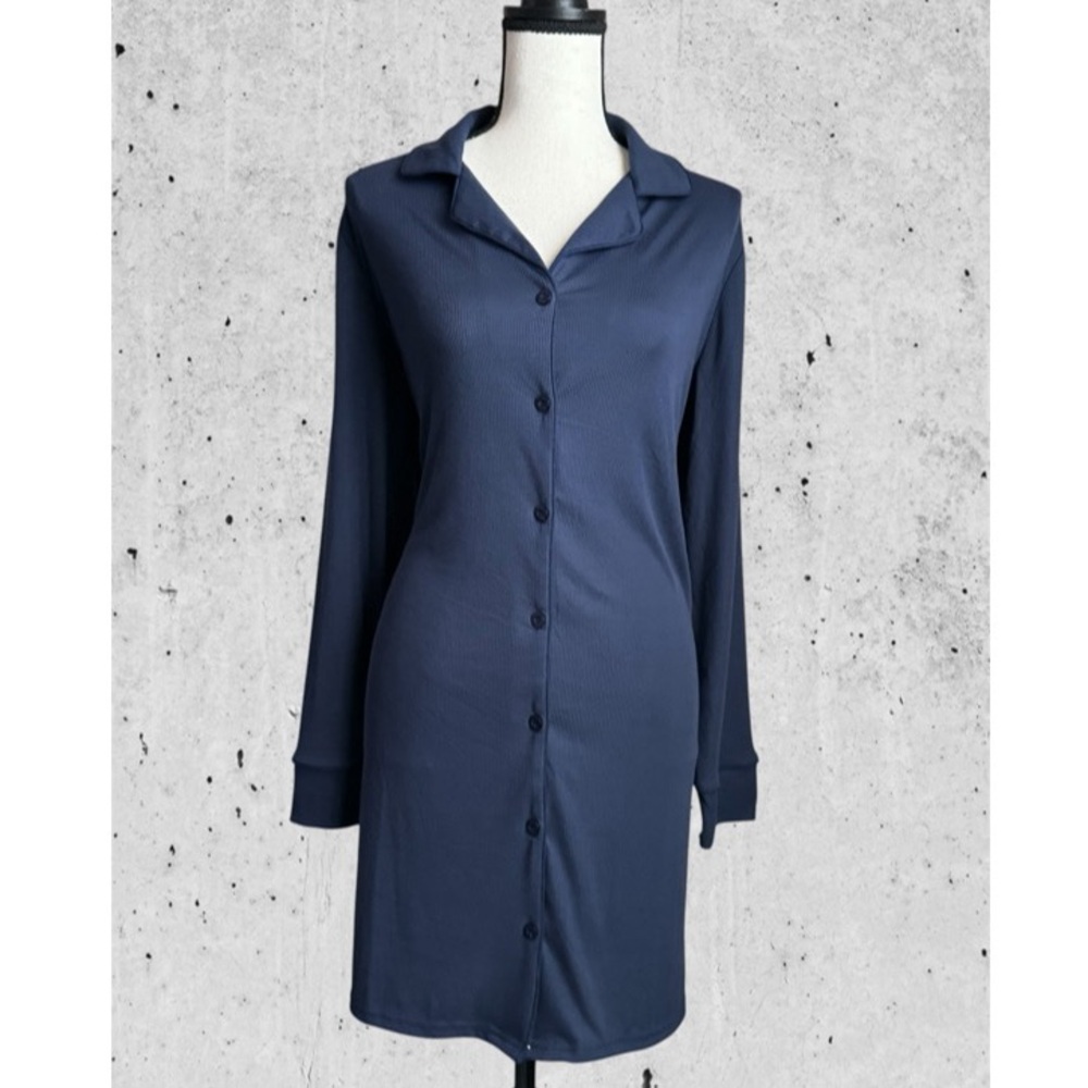 WOMENS LONG SLEEVE BUTTON DOWN GOWN DRESS